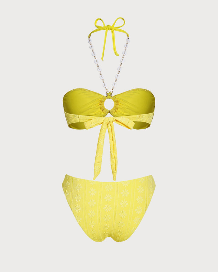 Conjunto de Bikini Bandeau Jacquard Amarillo