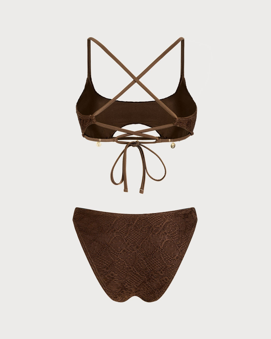 Conjunto de Bikini Bandeau Texturizado de Cuello Cuadrado Café