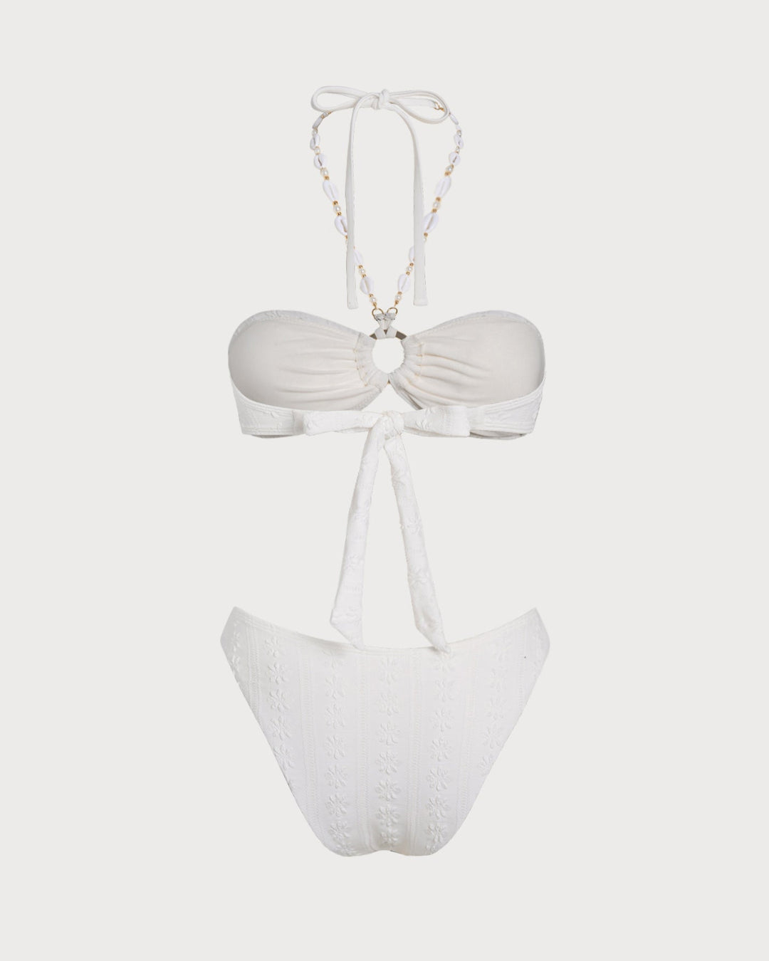 Conjunto de Bikini Bandeau Jacquard Blanco