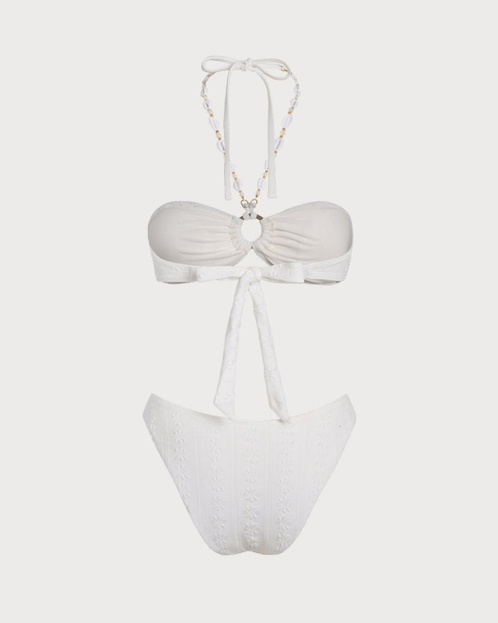 Conjunto de Bikini Bandeau Jacquard Blanco