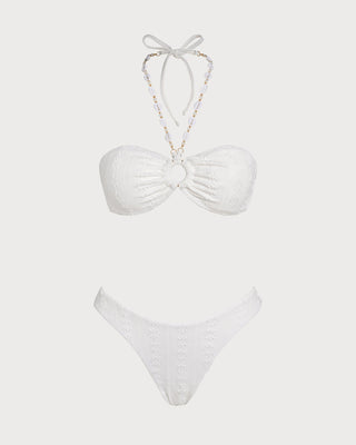 Conjunto de Bikini Bandeau Jacquard Blanco