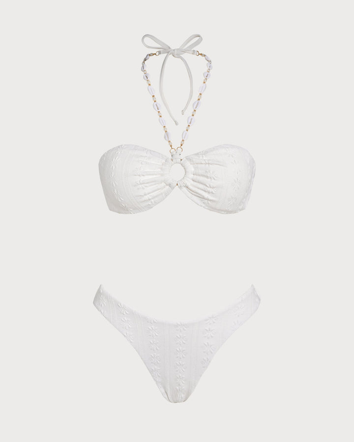 Conjunto de Bikini Bandeau Jacquard Blanco