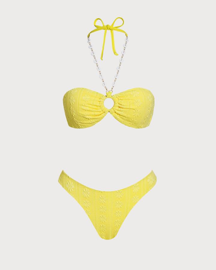 Conjunto de Bikini Bandeau Jacquard Amarillo