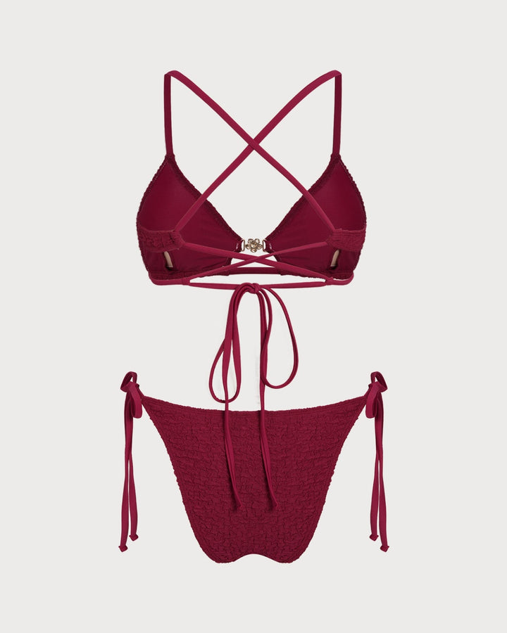 Conjunto de Bikini con Cordón Texturizado Color Rojo Vino