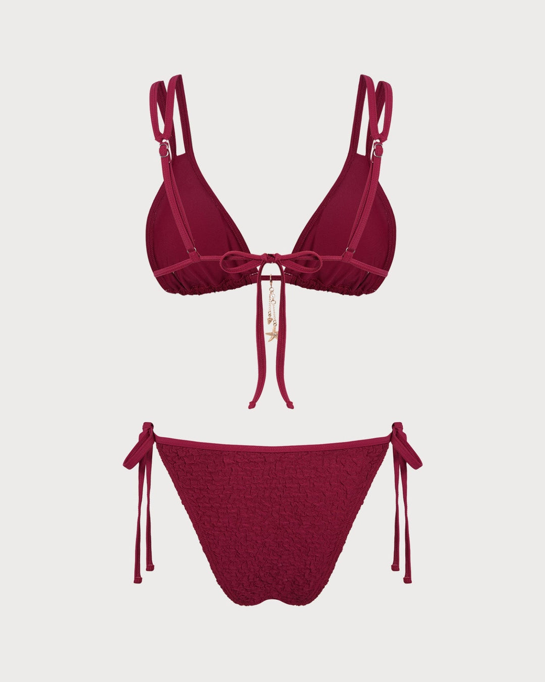 Conjunto de Bikini Triangular Texturizado Color Rojo Vino
