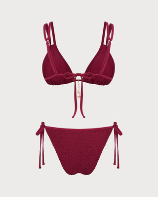 Conjunto de Bikini Triangular Texturizado Color Rojo Vino