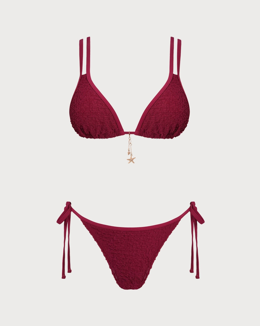 Conjunto de Bikini Triangular Texturizado Color Rojo Vino