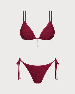 Conjunto de Bikini Triangular Texturizado Color Rojo Vino