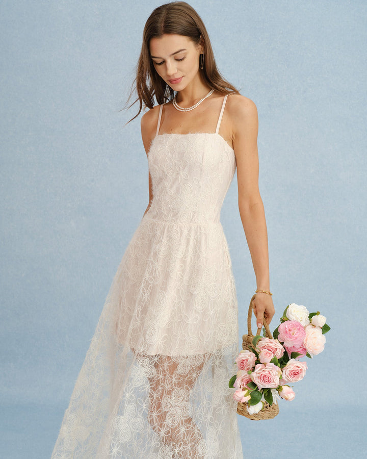 Vestido Maxi de Encaje Sheer en Albaricoque