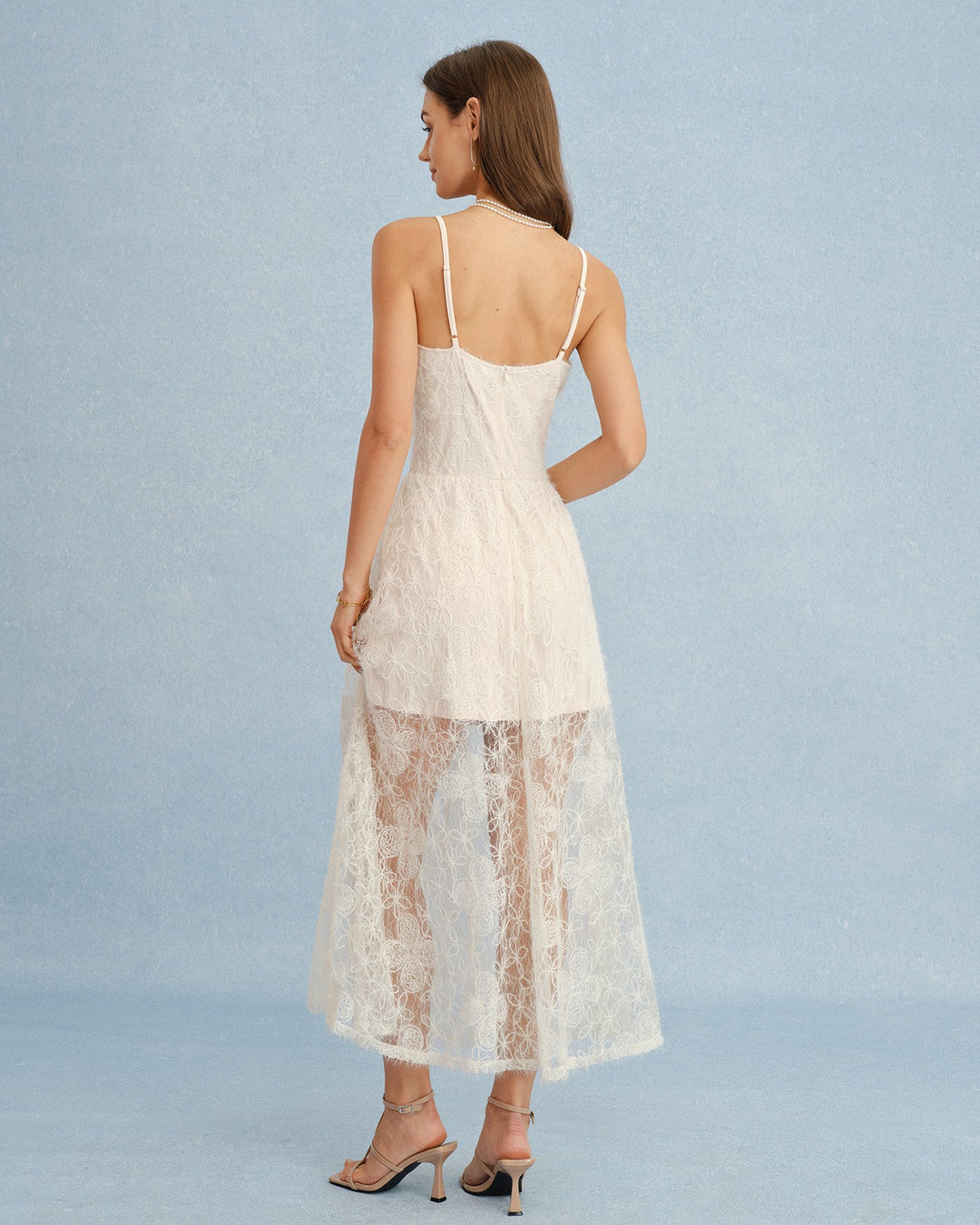 Vestido Maxi de Encaje Sheer en Albaricoque