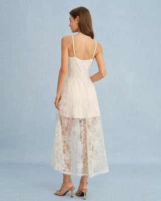 Vestido Maxi de Encaje Sheer en Albaricoque