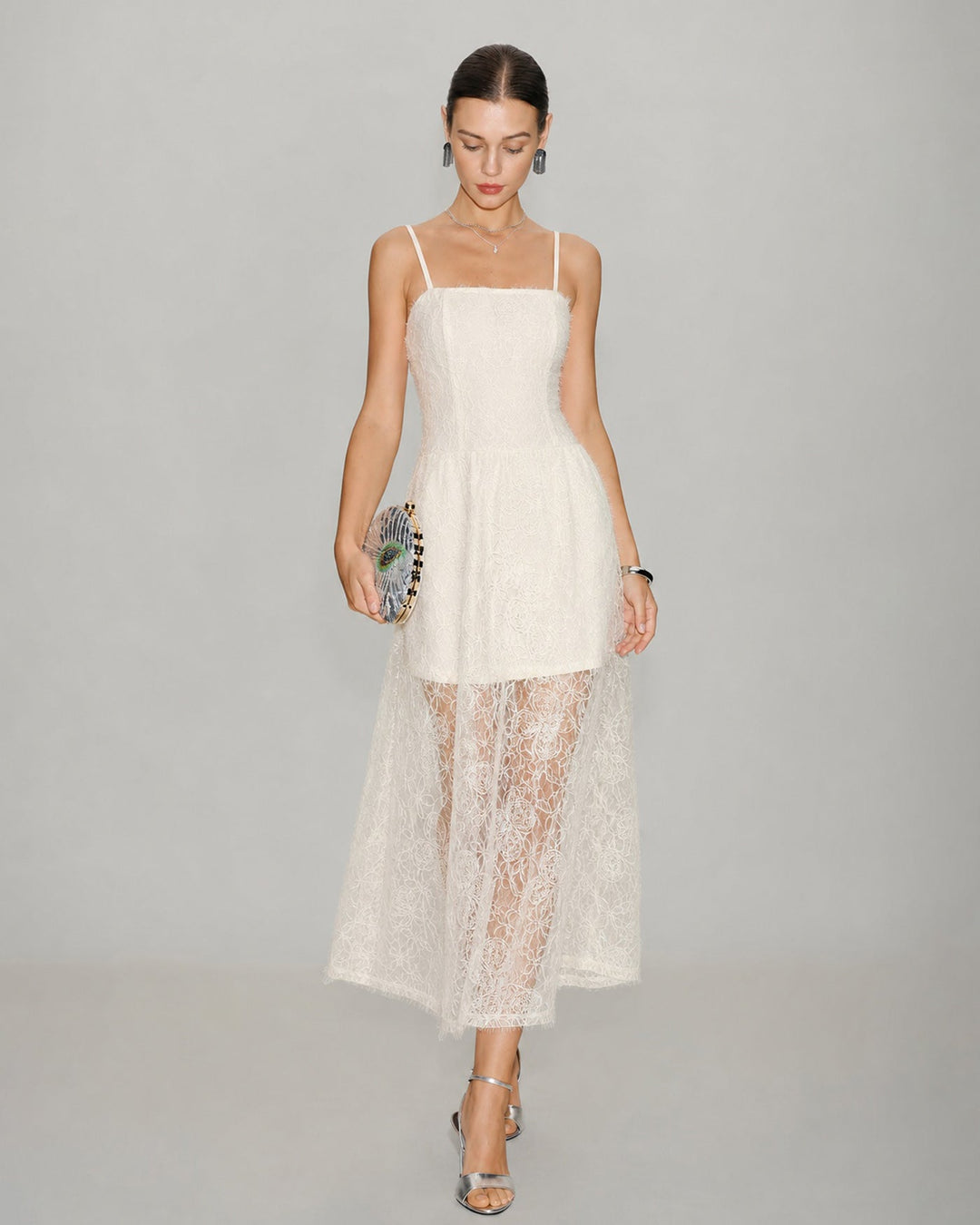 Vestido Maxi de Encaje Sheer en Albaricoque