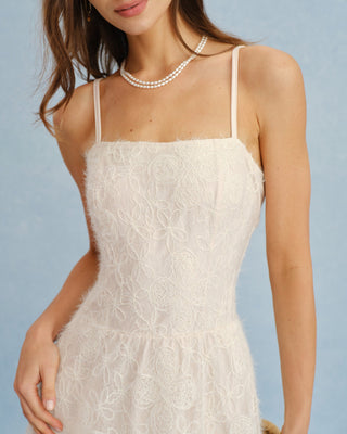 Vestido Maxi de Encaje Sheer en Albaricoque