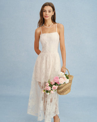 Vestido Maxi de Encaje Sheer en Albaricoque