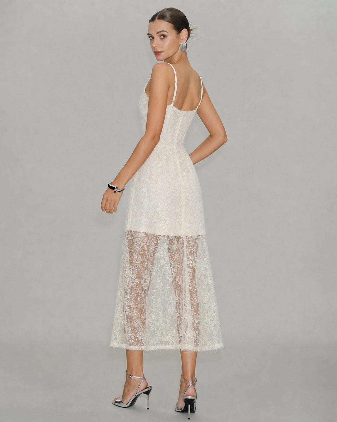 Vestido Maxi de Encaje Sheer en Albaricoque