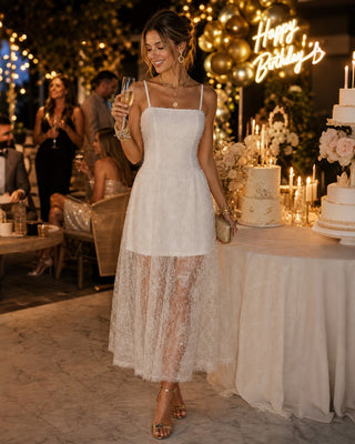 Vestido Maxi de Encaje Sheer en Albaricoque