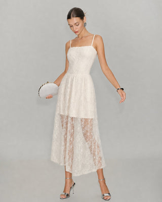 Vestido Maxi de Encaje Sheer en Albaricoque