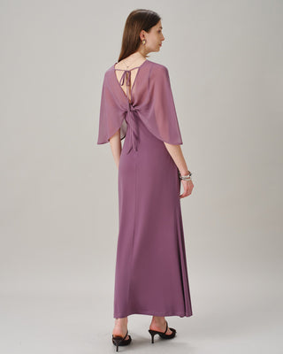 Vestido Maxí Chiffon Morado con Escote en V