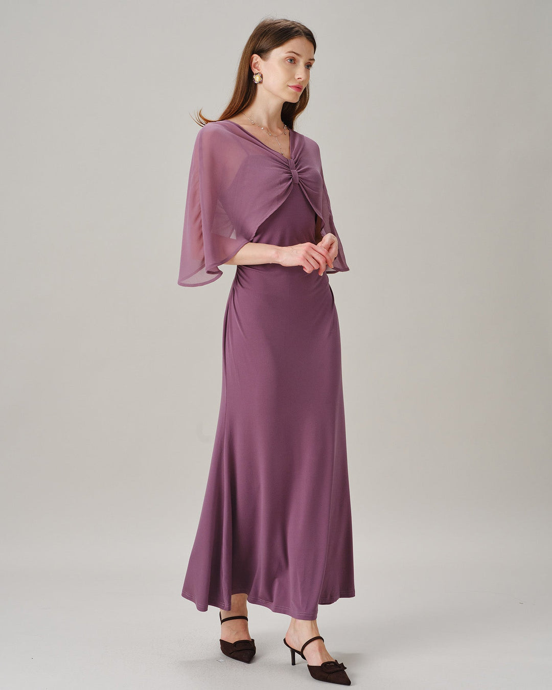 Vestido Maxí Chiffon Morado con Escote en V