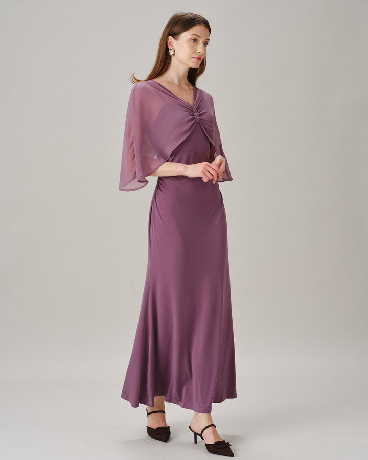 Vestido Maxí Chiffon Morado con Escote en V