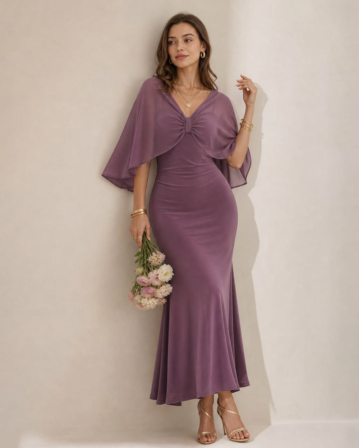 Vestido Maxí Chiffon Morado con Escote en V