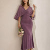 Vestido Maxí Chiffon Morado con Escote en V