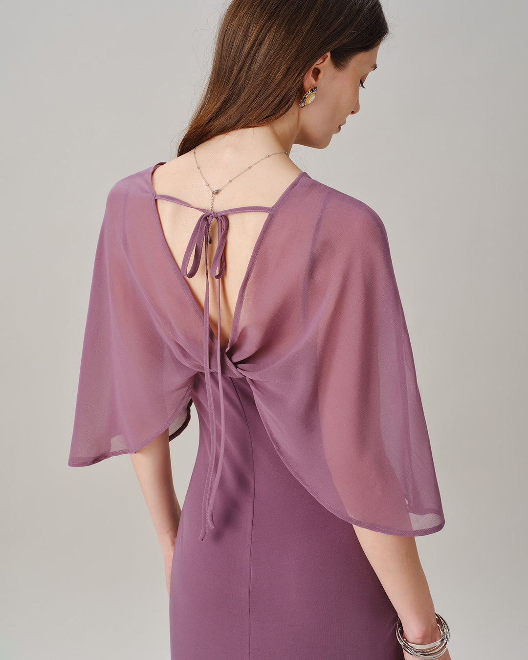 Vestido Maxí Chiffon Morado con Escote en V