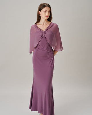 Vestido Maxí Chiffon Morado con Escote en V