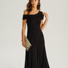 Vestido Midi A-Line de Un Hombro Negro
