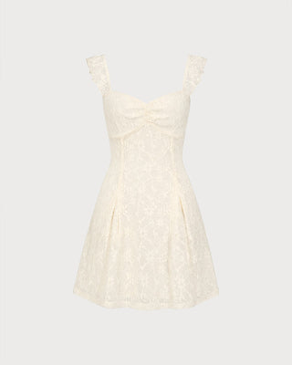 Vestido Mini de Encaje Floral con Escote Corazón en Albaricoque