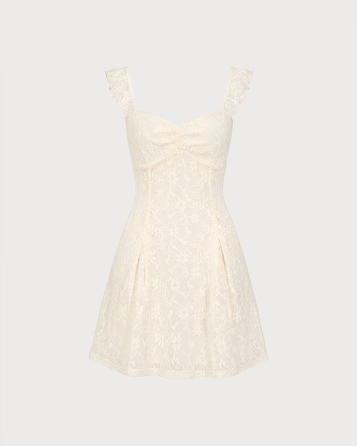 Vestido Mini de Encaje Floral con Escote Corazón en Albaricoque