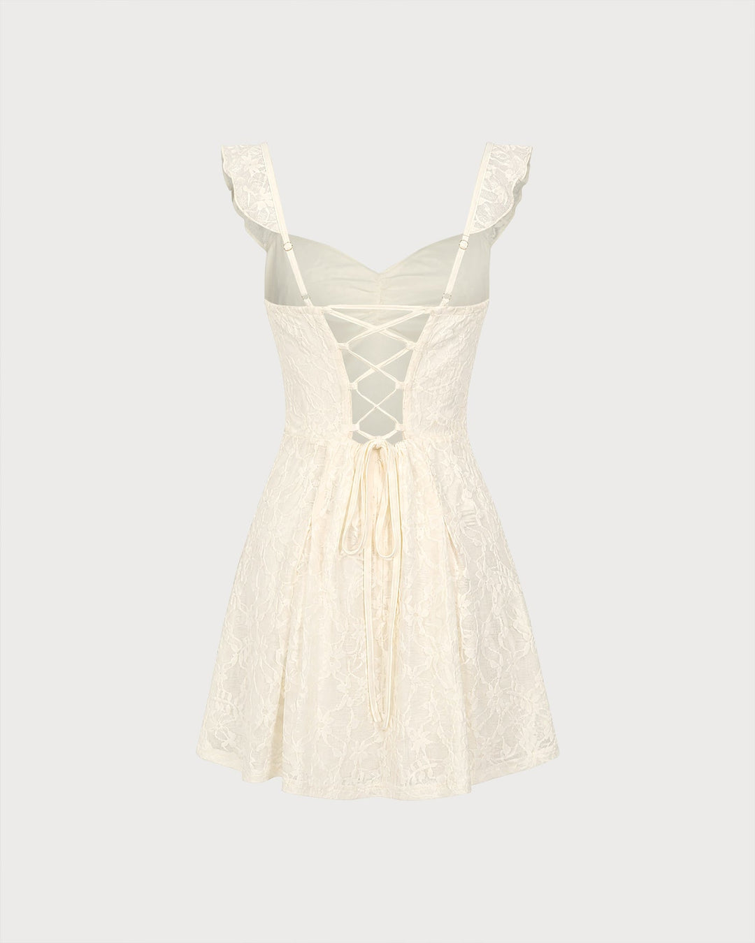 Vestido Mini de Encaje Floral con Escote Corazón en Albaricoque