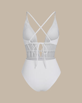 Bralette Blanco Texturizado de Una Pieza para Natación