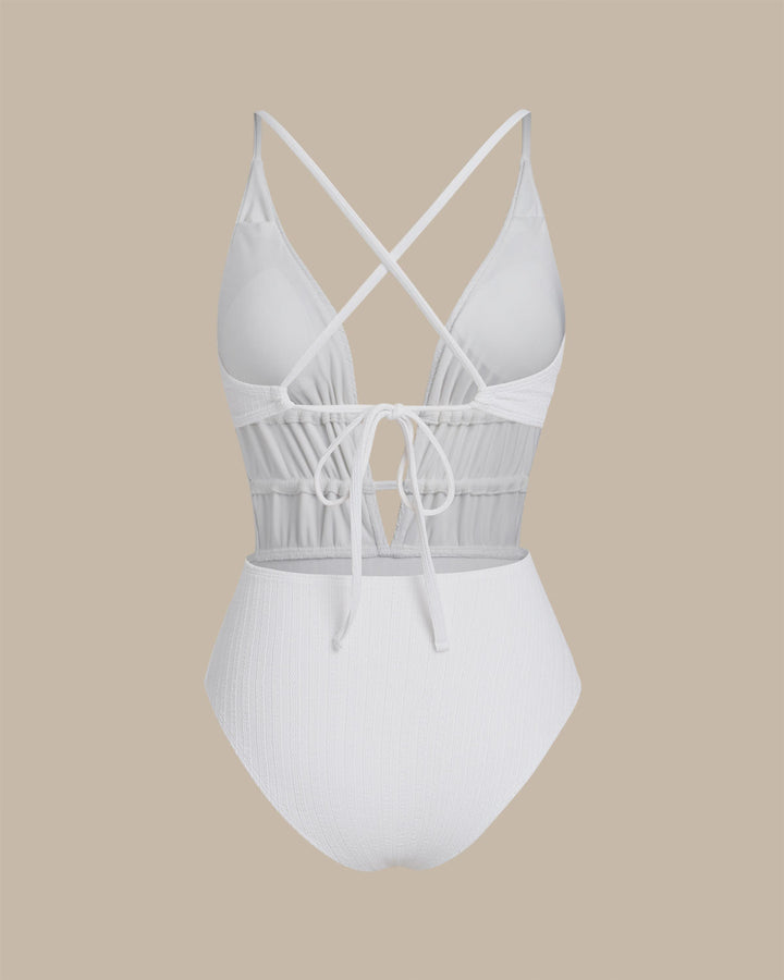 Bralette Blanco Texturizado de Una Pieza para Natación