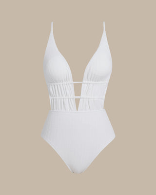 Bralette Blanco Texturizado de Una Pieza para Natación