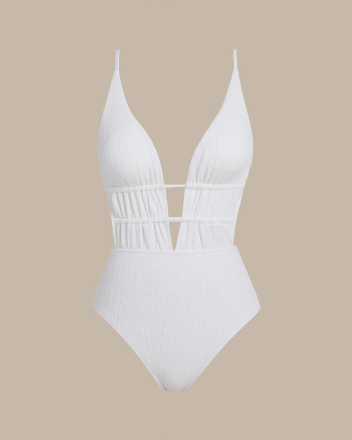 Bralette Blanco Texturizado de Una Pieza para Natación