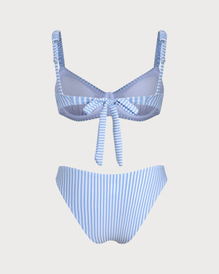 Conjunto de Bikini a Rayas con Escote Cuadrado Azul