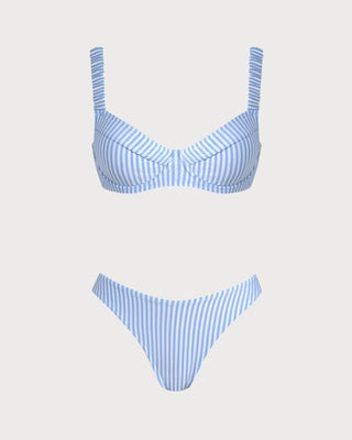 Conjunto de Bikini a Rayas con Escote Cuadrado Azul