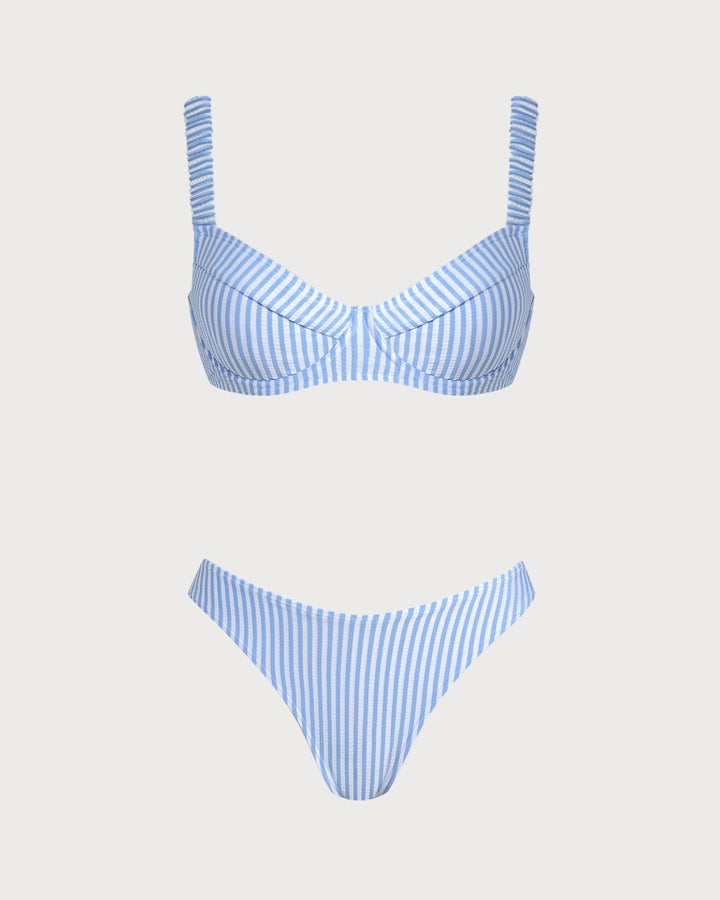 Conjunto de Bikini a Rayas con Escote Cuadrado Azul