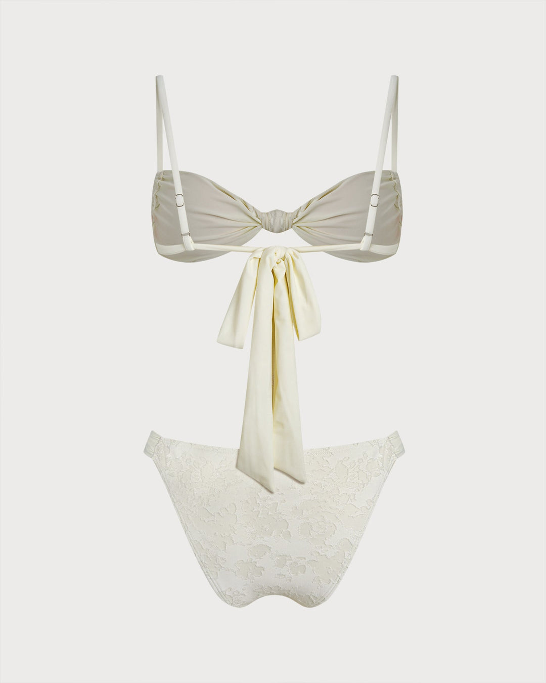 Conjunto de Bikini Triangular Texturizado Blanco con Cuerda