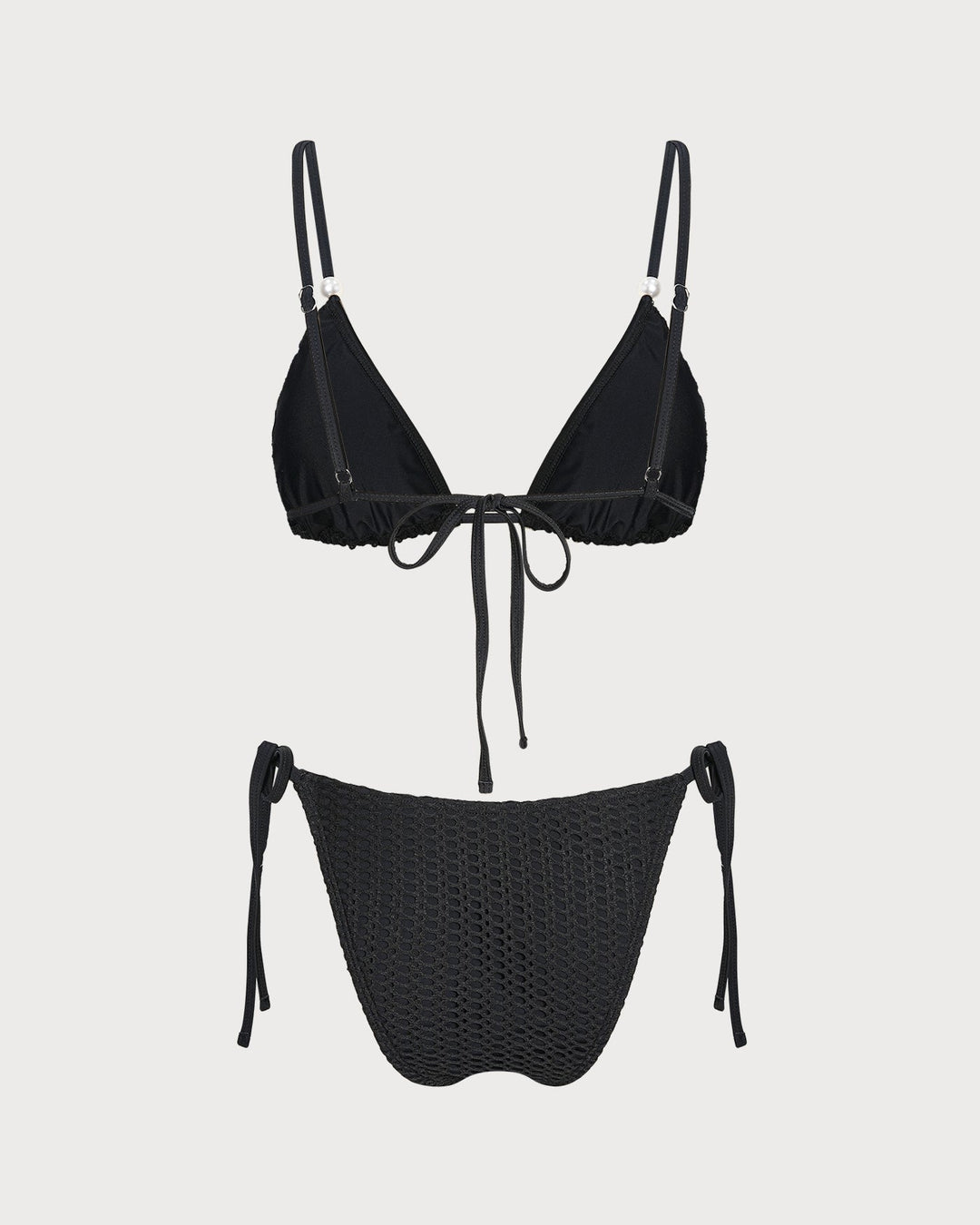 Conjunto de Bikini Texturizado con Escote en V Negro