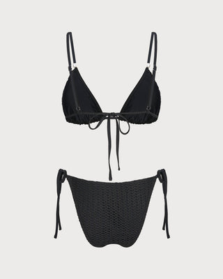 Conjunto de Bikini Texturizado con Escote en V Negro