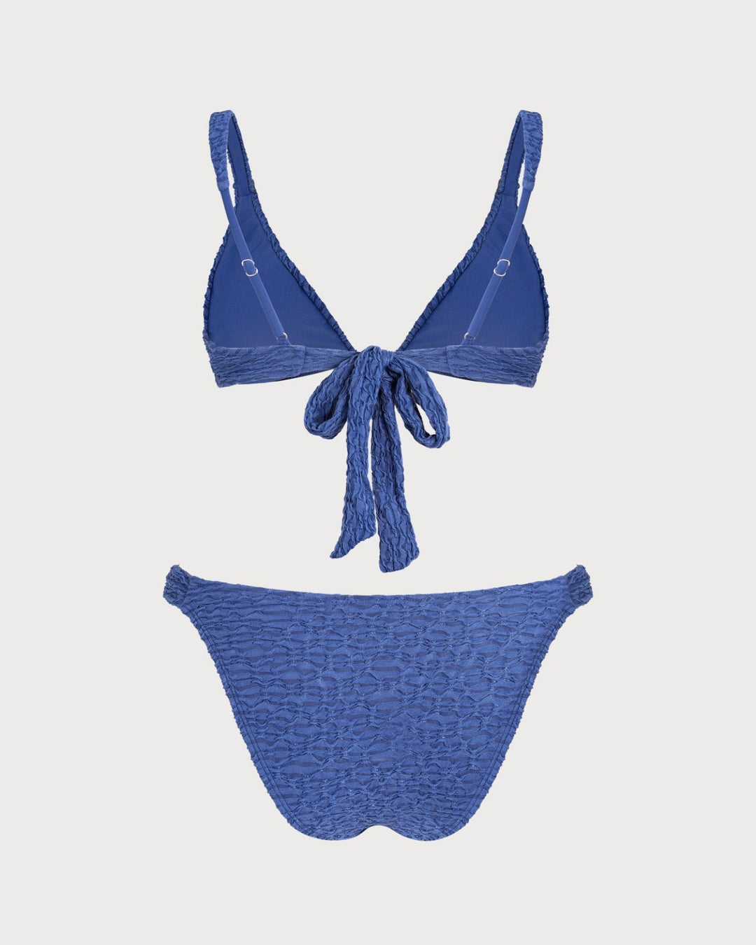 Conjunto de Bikini Texturizado Triangular con Escote en V Azul