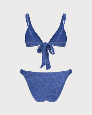 Conjunto de Bikini Texturizado Triangular con Escote en V Azul