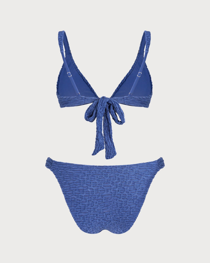 Conjunto de Bikini Texturizado Triangular con Escote en V Azul