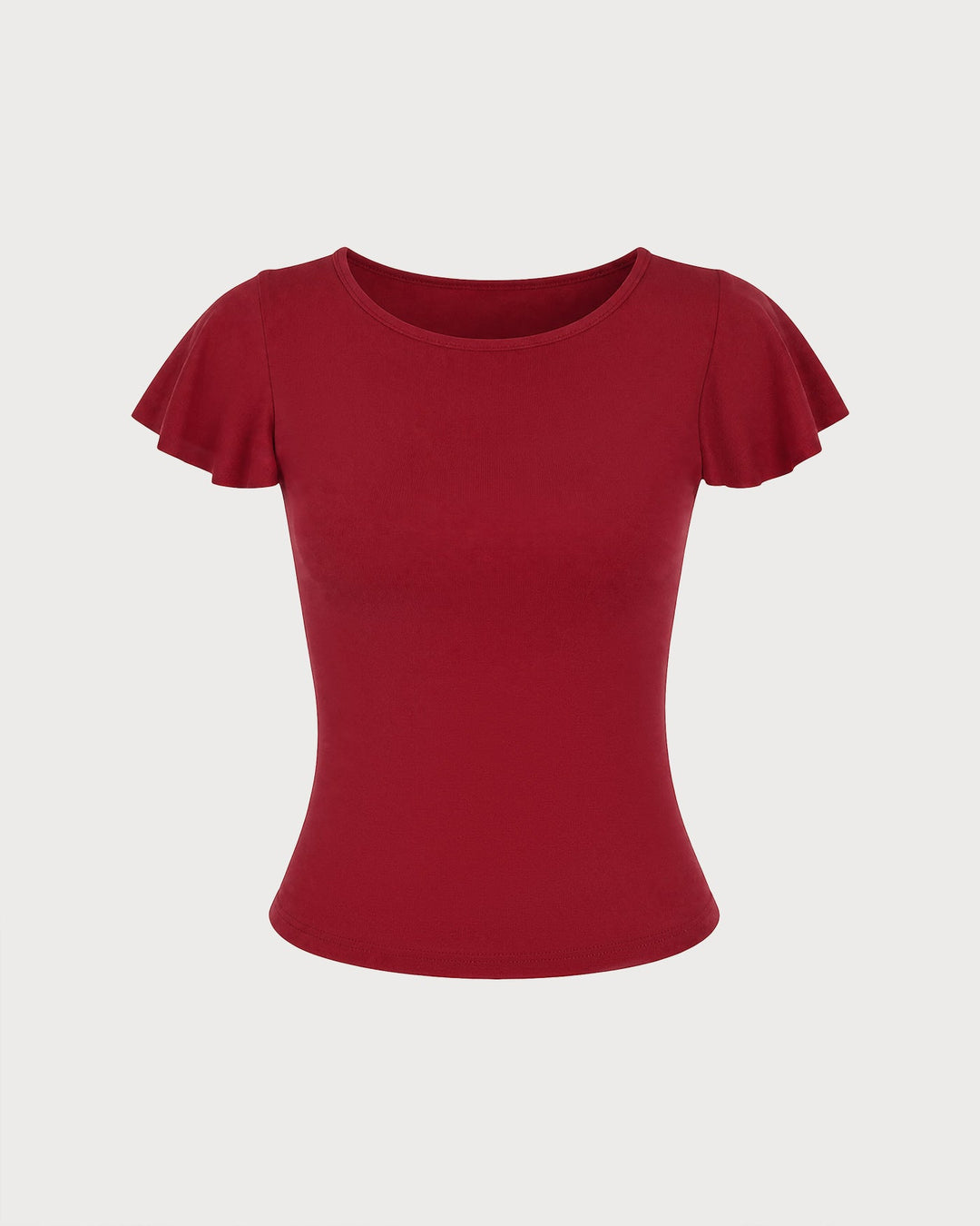 Camiseta de Punto de Cuello Barco Sólido Roja