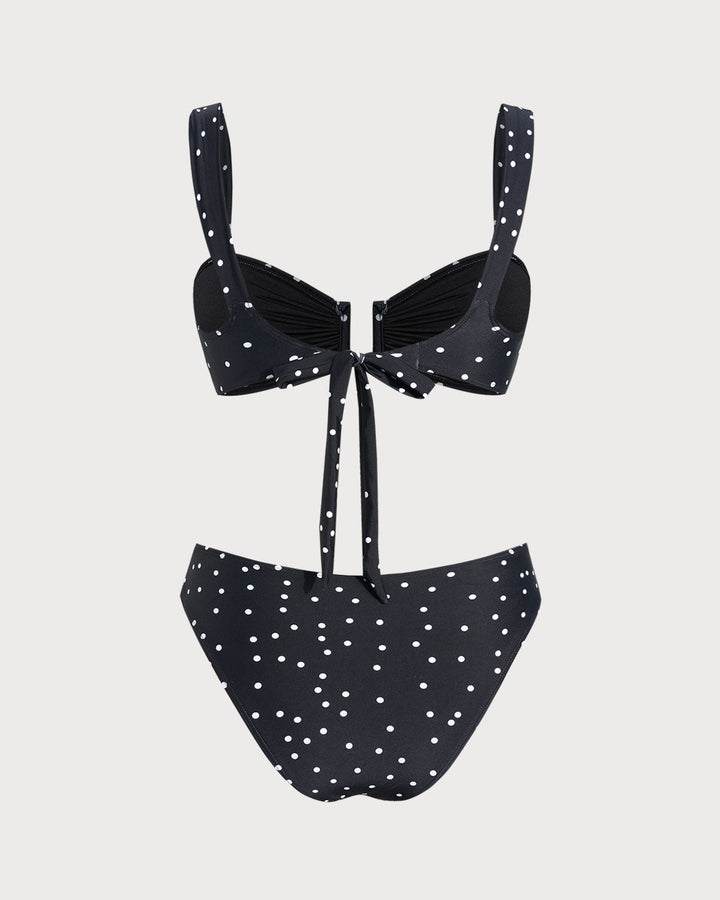 Conjunto de Bikini Bandeau con Lunares Negros