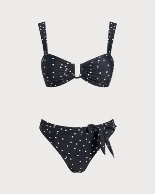 Conjunto de Bikini Bandeau con Lunares Negros