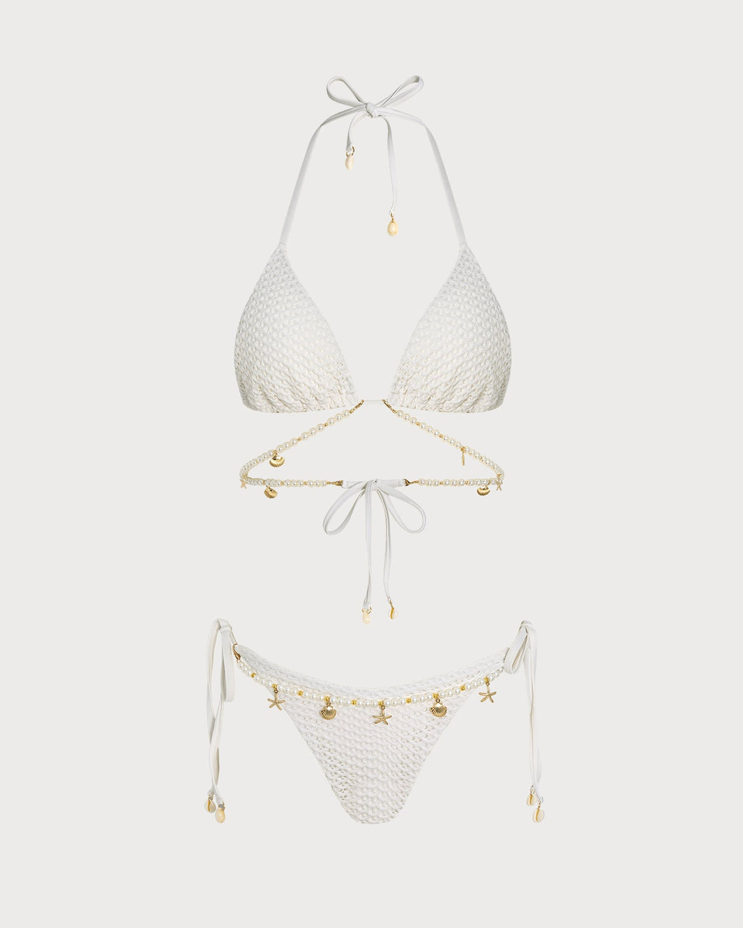 Conjunto de Bikini Triangular con Tirantes de Corbata Blanca