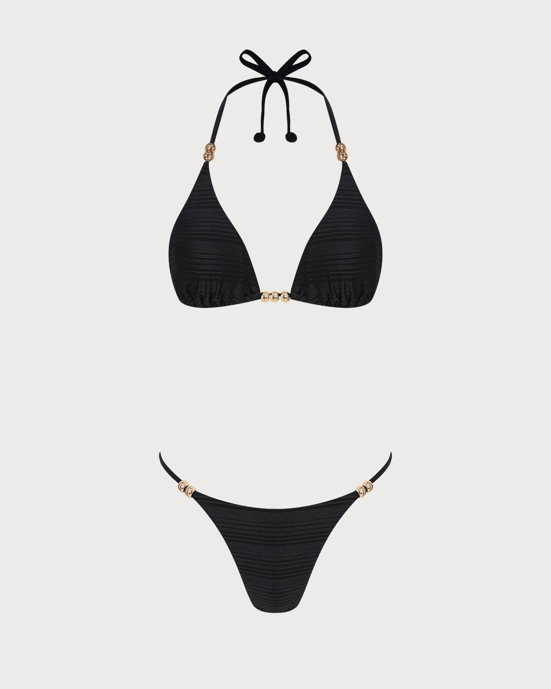 Conjunto de Bikini de Triángulo Texturizado Negro